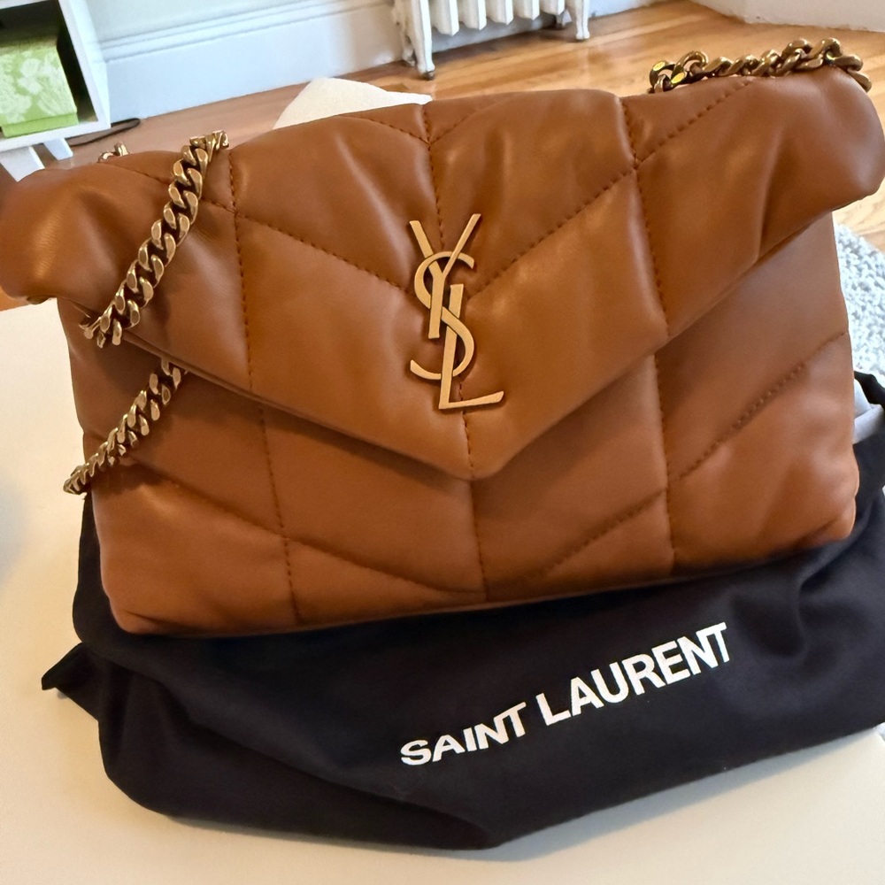 Saint Laurent Toy Puffer, Tan, Nappa Leather gold chain